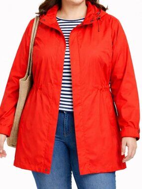 Lands' End Orange Squall Packable Waterproof Long Hooded Cute Raincoat [size 2X]